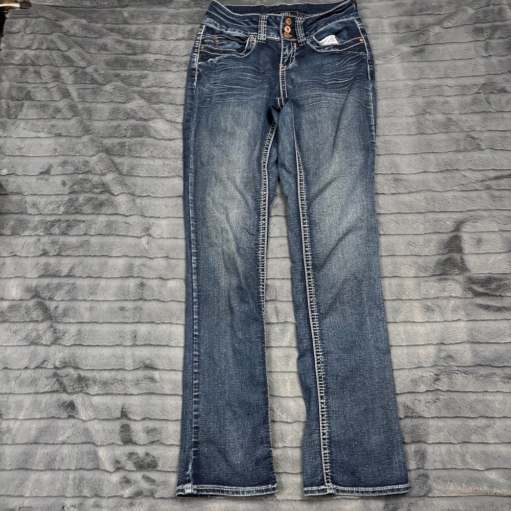 Cato Classic Womens Dark Wash Bootcut Jeans Size 4 Contrast Stitch Stretch Denim